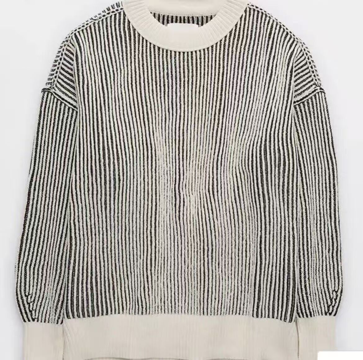 Striped Crewneck Long-Sleeve Pullover Knit Sweater
