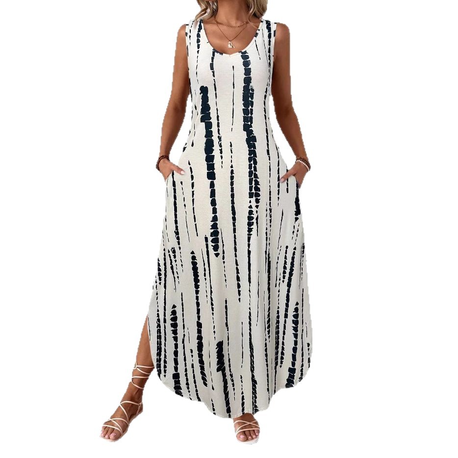 Floral Sleeveless Tank Dress Slimming Split Midi