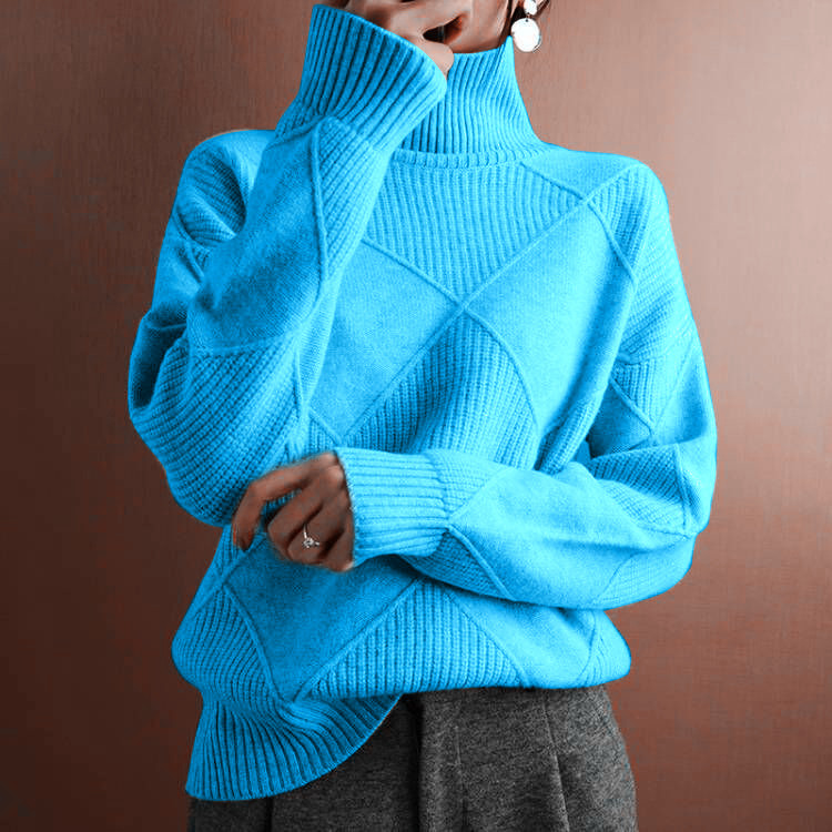 Women's Loose High Neck Diamond Knit Sweater