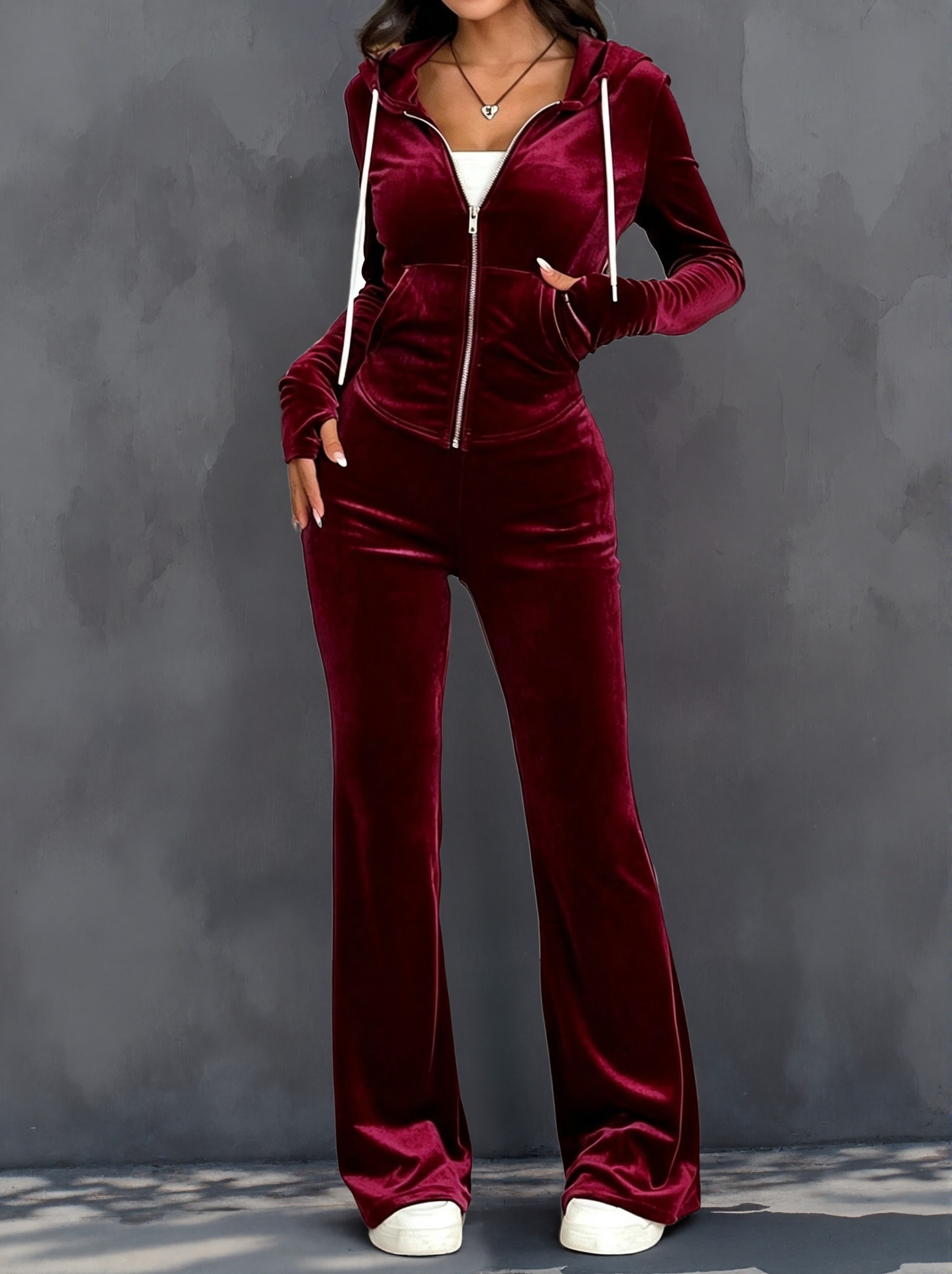 Solid Color Slim-Fit Waist-Cinching Two-Piece Pants Set