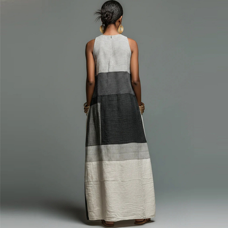Women's Sleeveless Colorblock Long Casual Dress