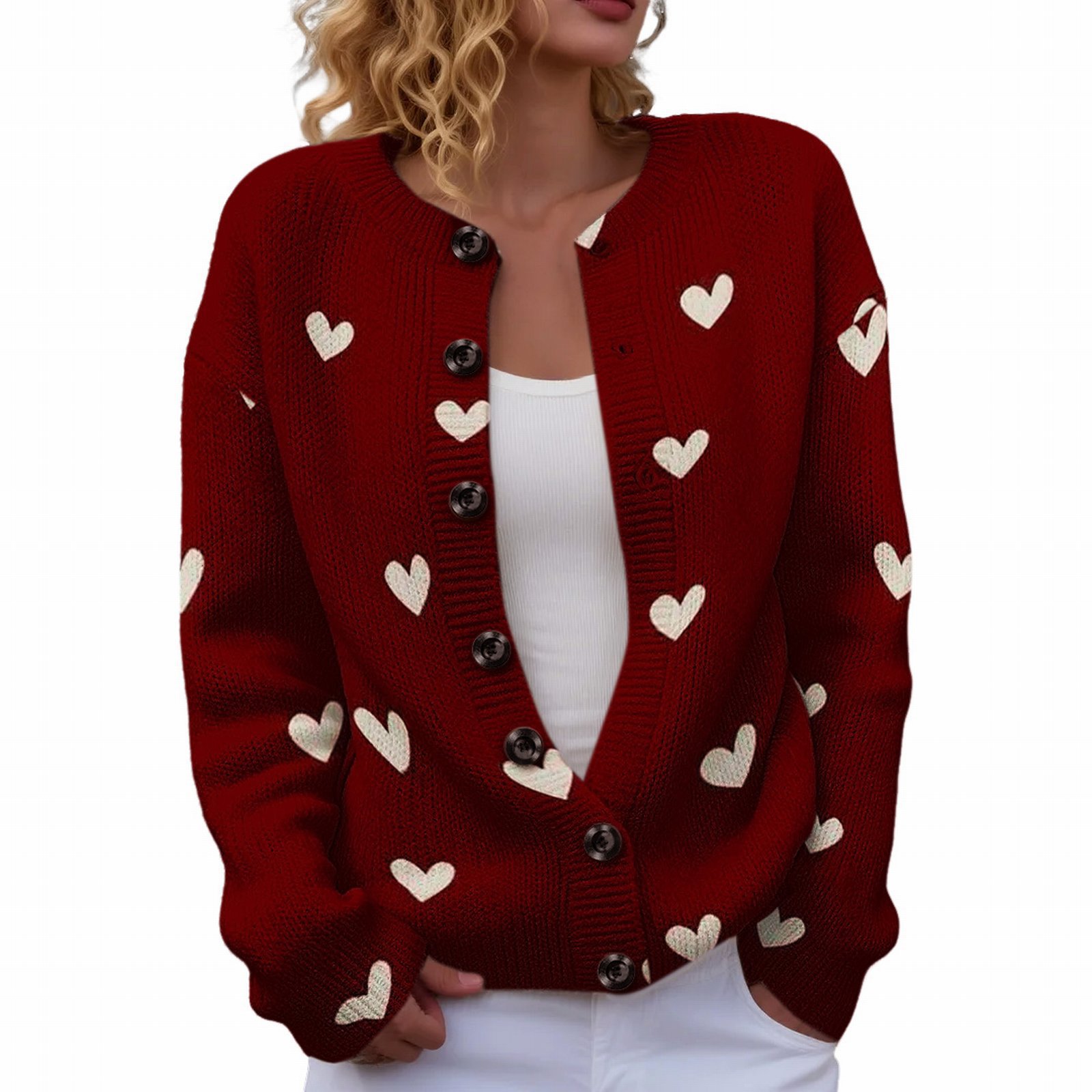 Women's Heart Ribbon Bow Cherry Print Cardigan