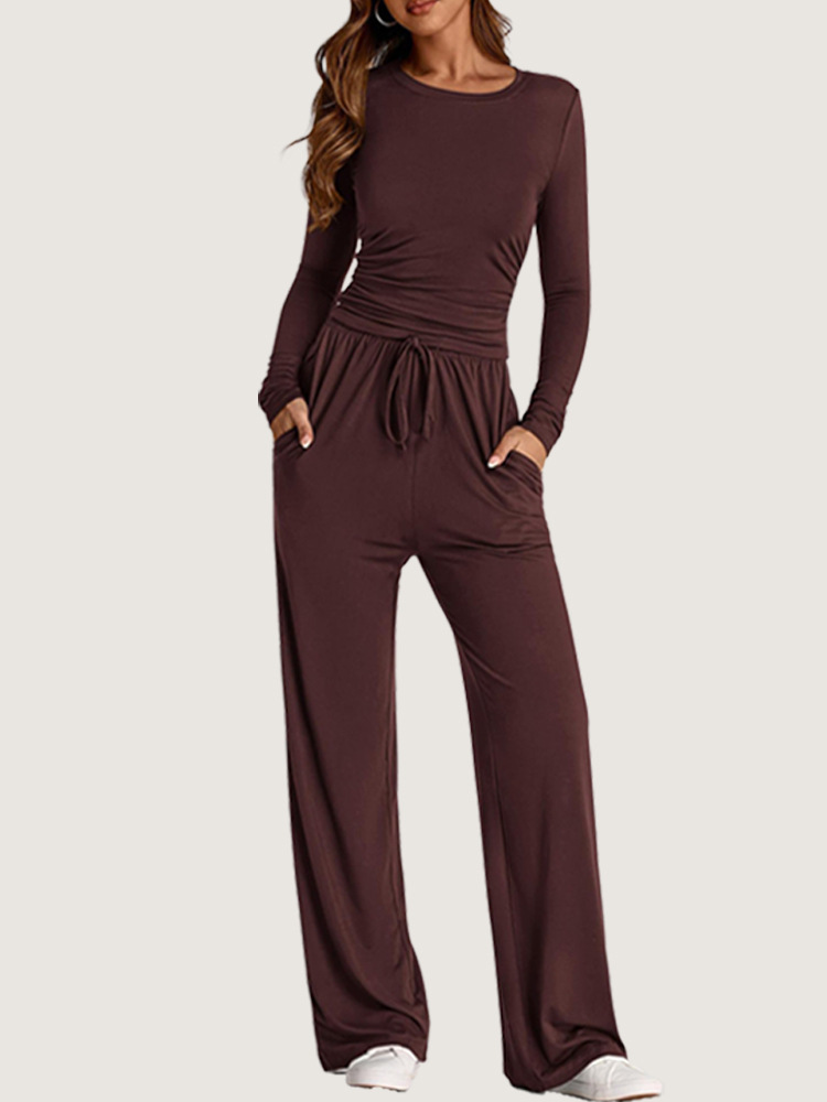 Women's Asymmetric Long Sleeve Wide Leg Pants Casual Set