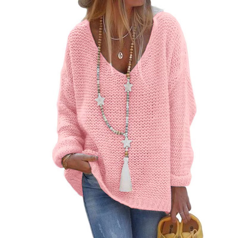 V-Neck Long-Sleeve Knit Sweater Top Plus Size Women's