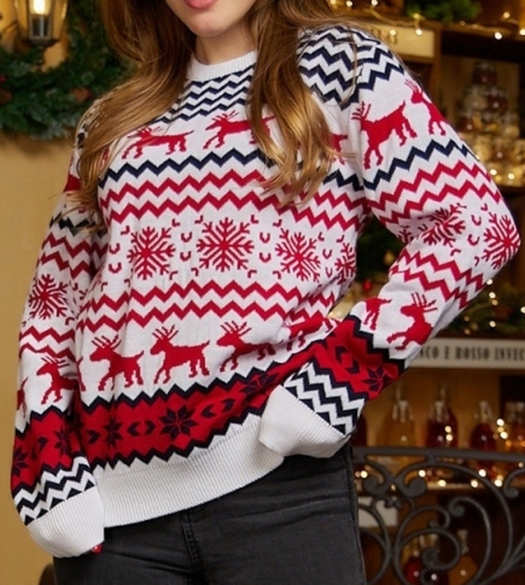 Snowflake Christmas Sweater Crewneck Knit Couple Matching Holiday Pullover