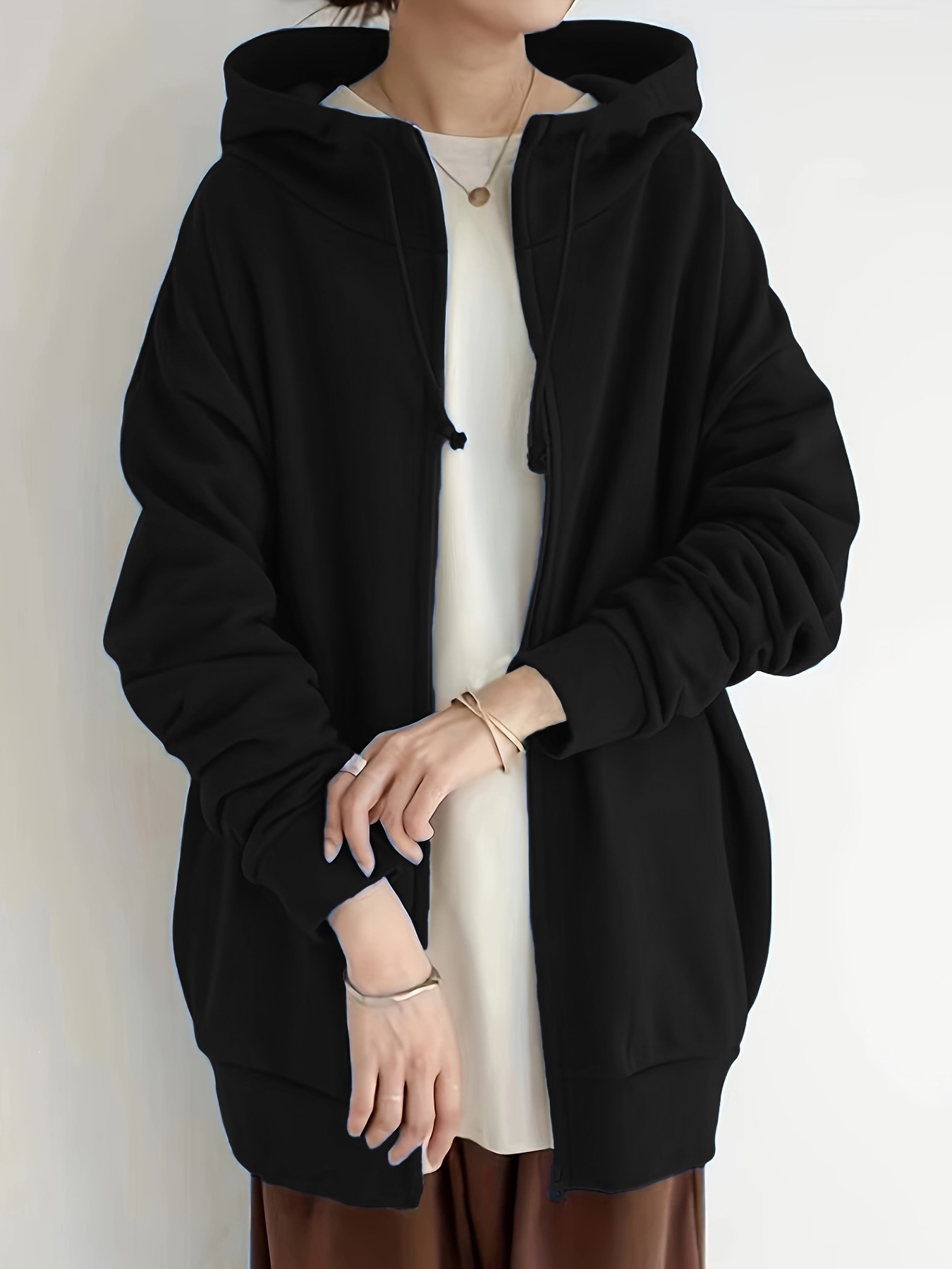 Women's Long Zip-Up Hooded Fleece Sweatshirt Plus Size Streetwear