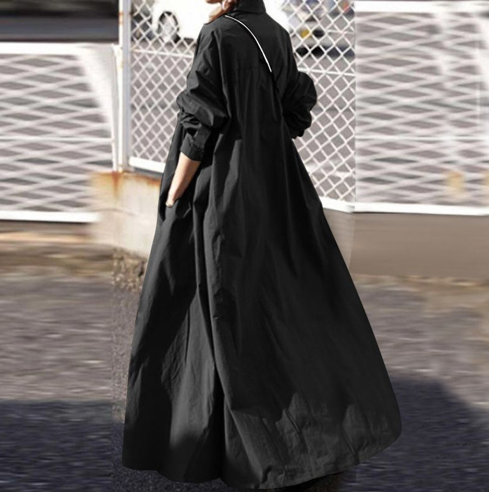 Women's Sweet Retro Long Sleeve Collared Loose A-Line Dress