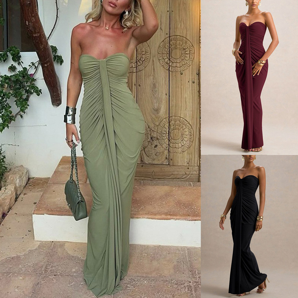 Ruched Tube Bodycon Long Dress