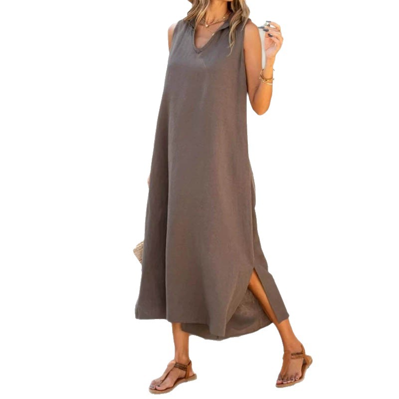 V-Neck Sleeveless A-Line Midi Dress
