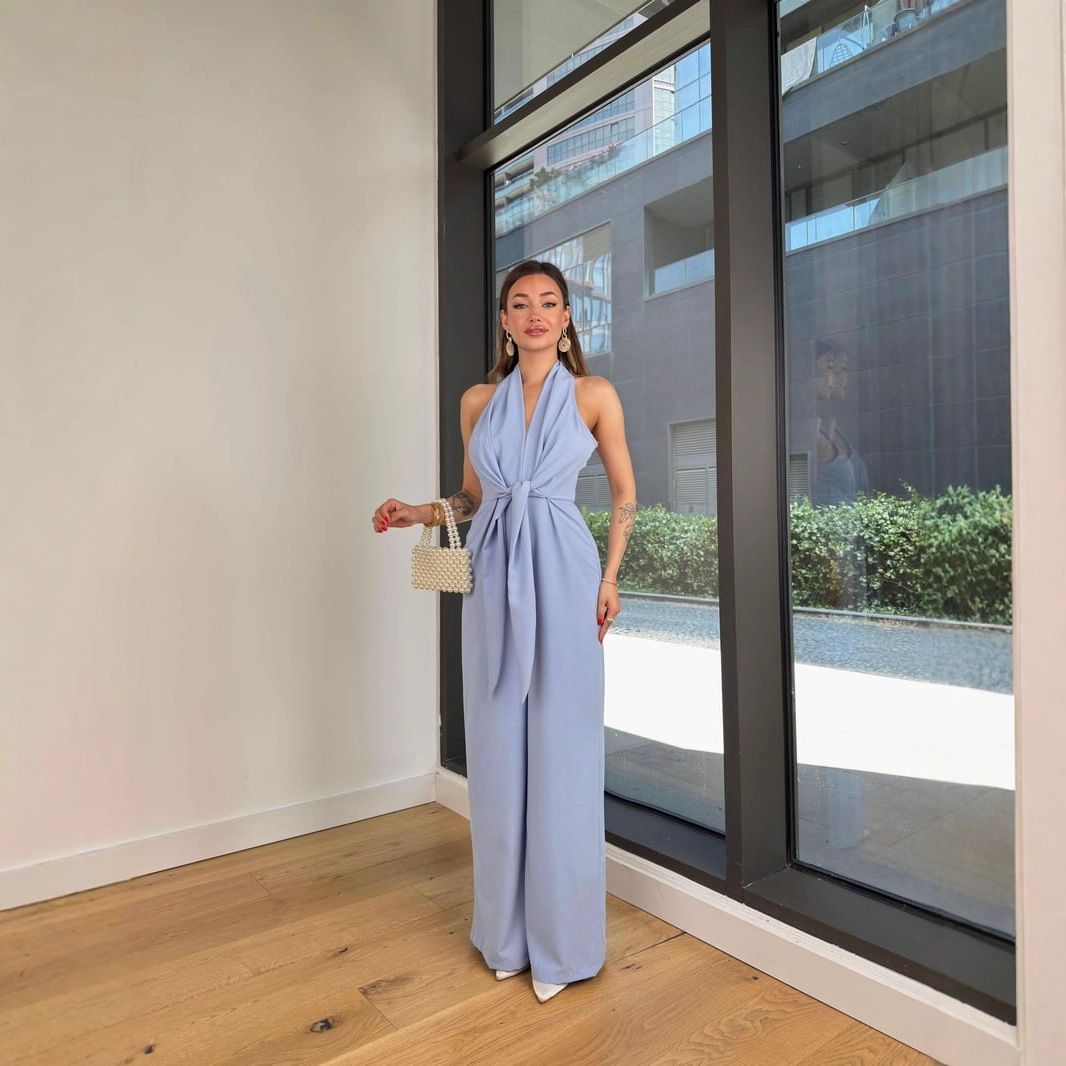 Women's Halter Tie Sleeveless Cinched Waist Sexy Jumpsuit