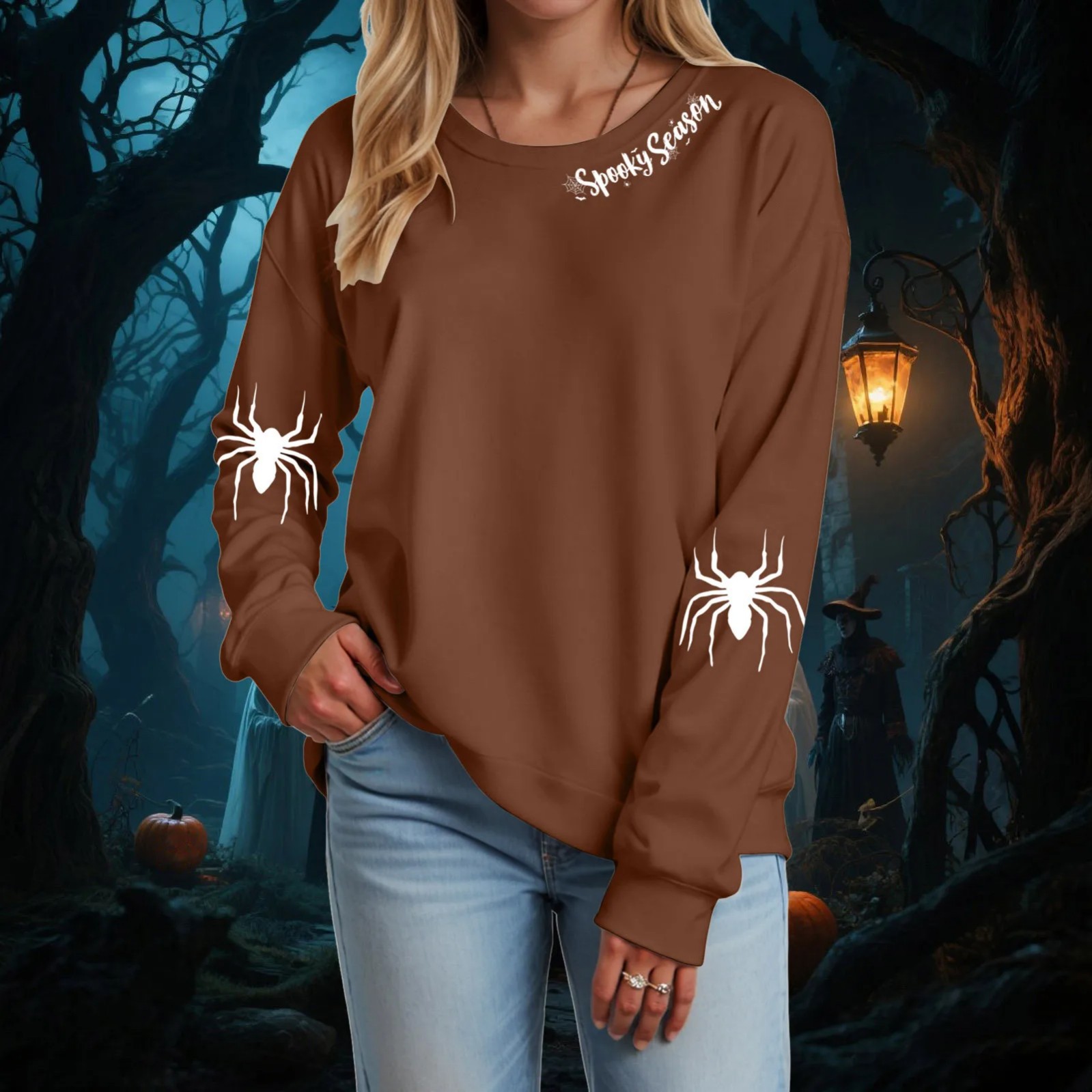 Women's Spider Letter Print Crewneck Sweatshirt
