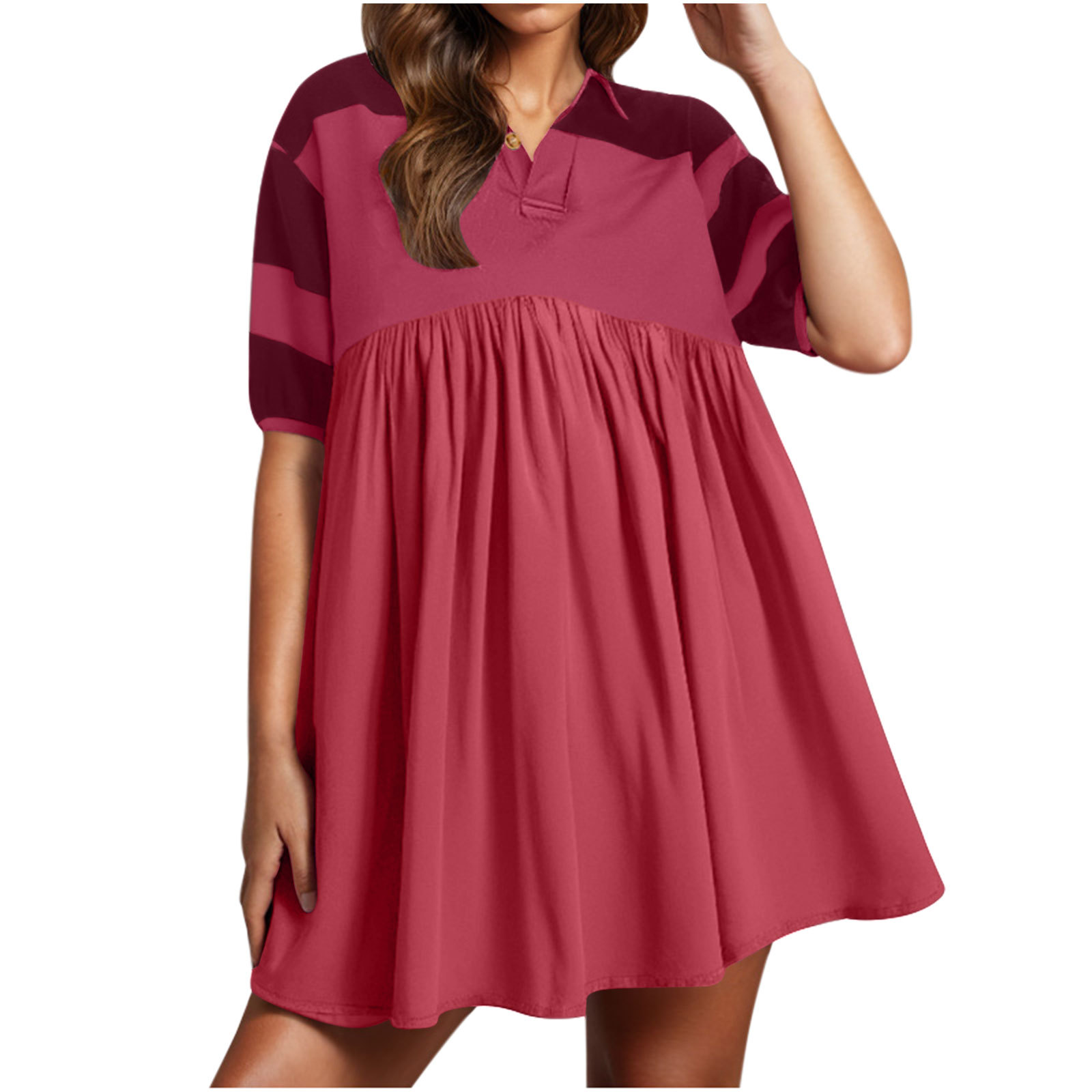 Printed Polo Collar Button Short Sleeve Midi Dress