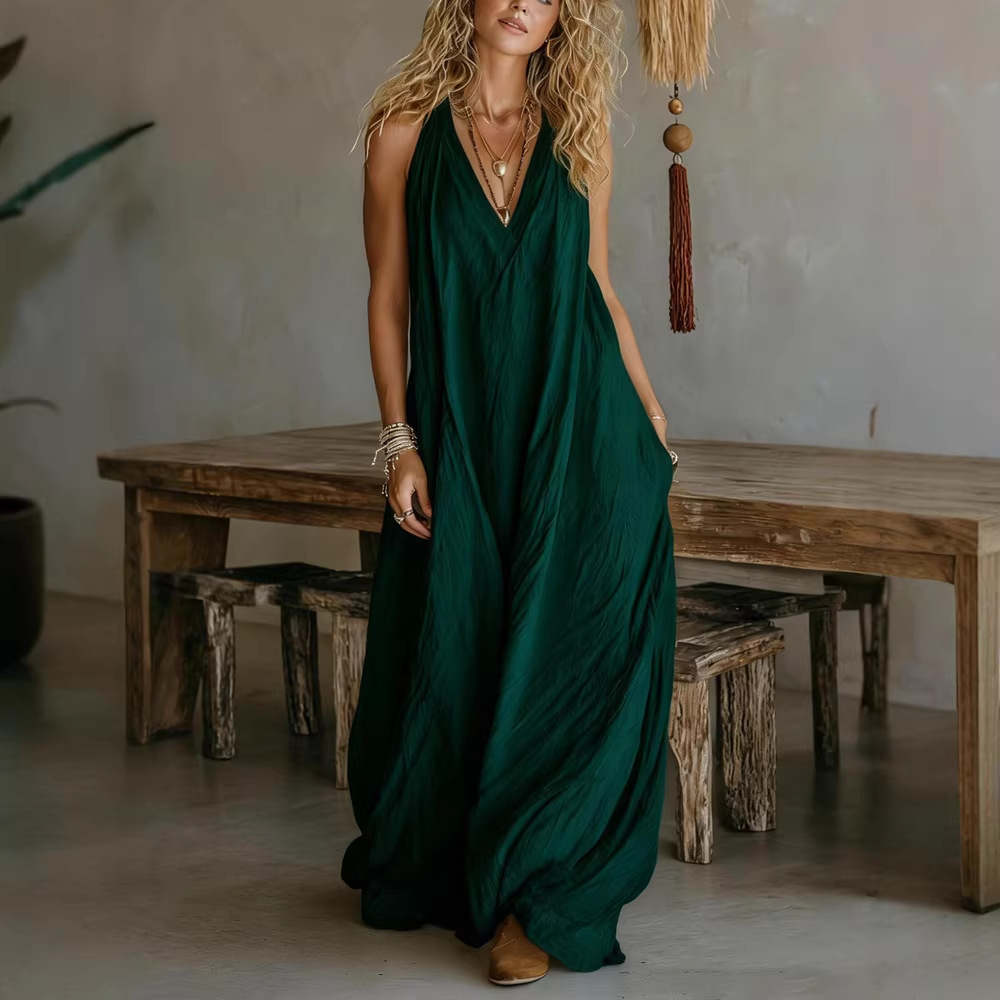Women's Sleeveless Loose Pocket Long Dress
