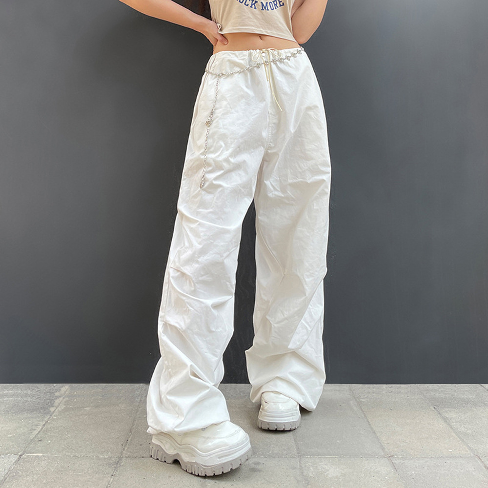 Women's Low-Rise Wide-Leg Cargo Pants with Drawstring