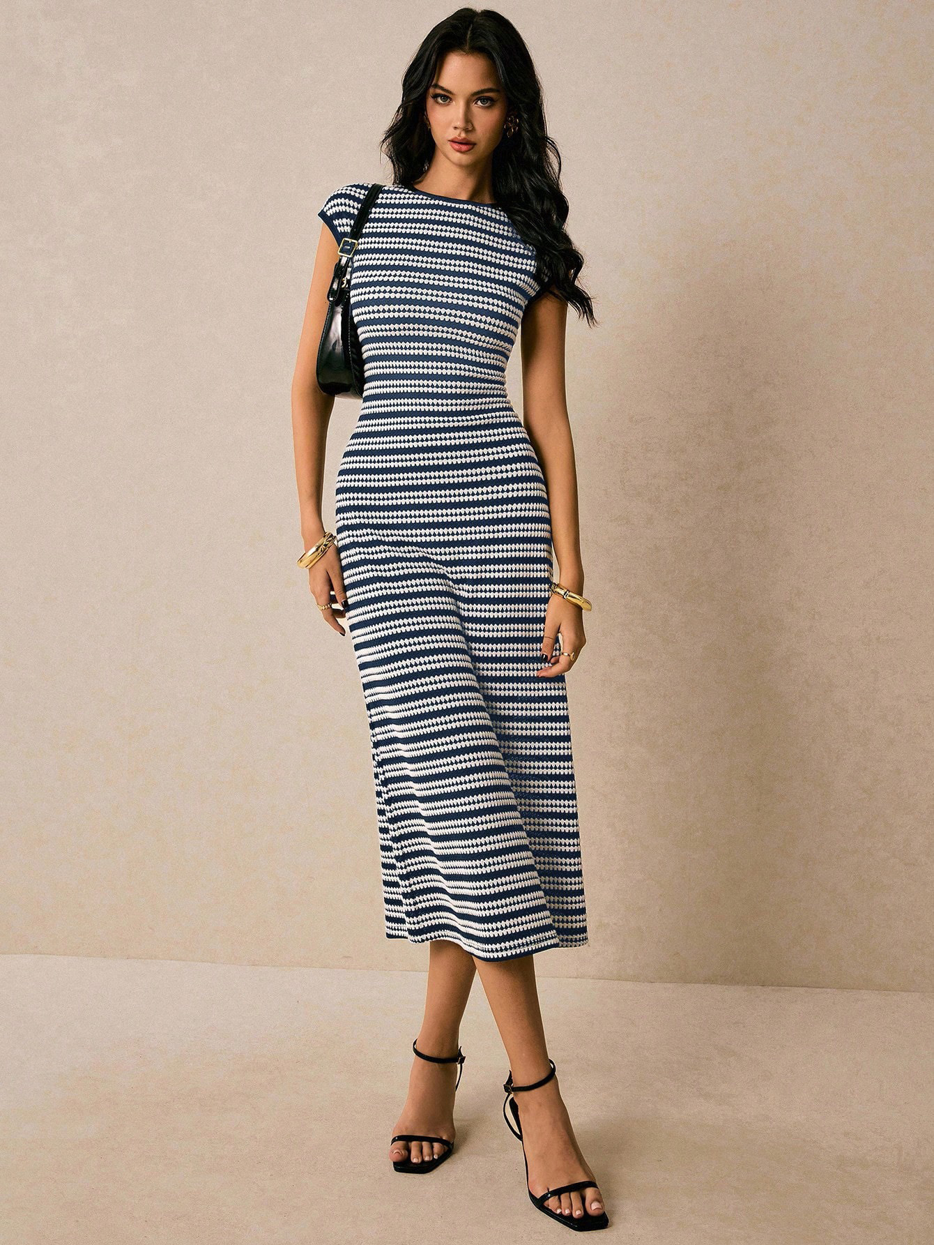Colorblock Striped Short Sleeve Long Casual Dress