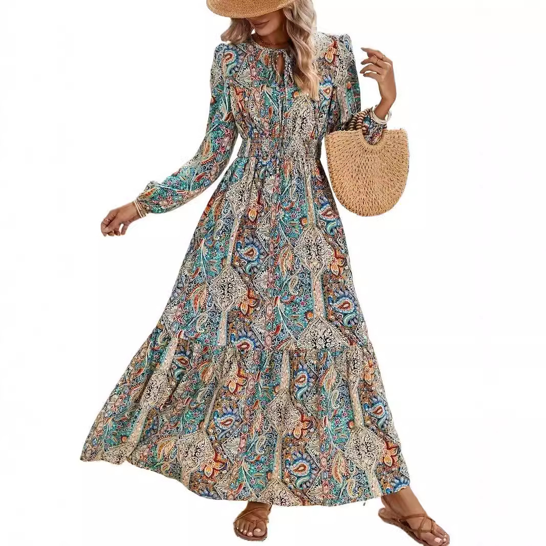 Women's Long Sleeve Floral Ruffle Dress