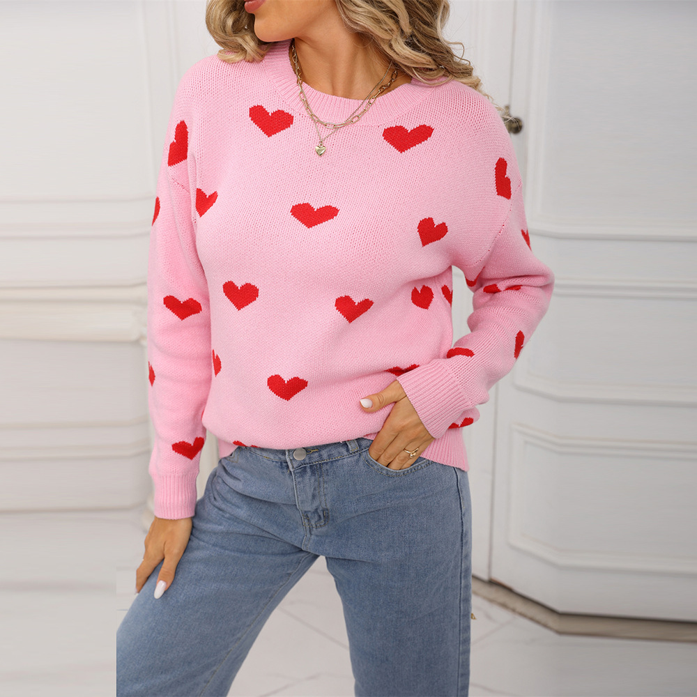 Heart Graphic Colorblock Knit Sweater