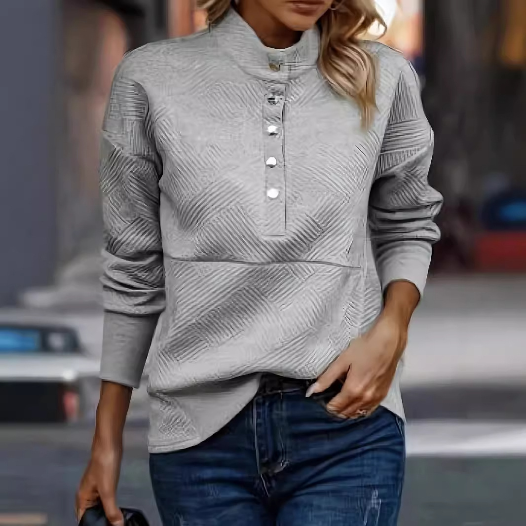 Elegant Stand Collar Long Sleeve Pullover Sweatshirt