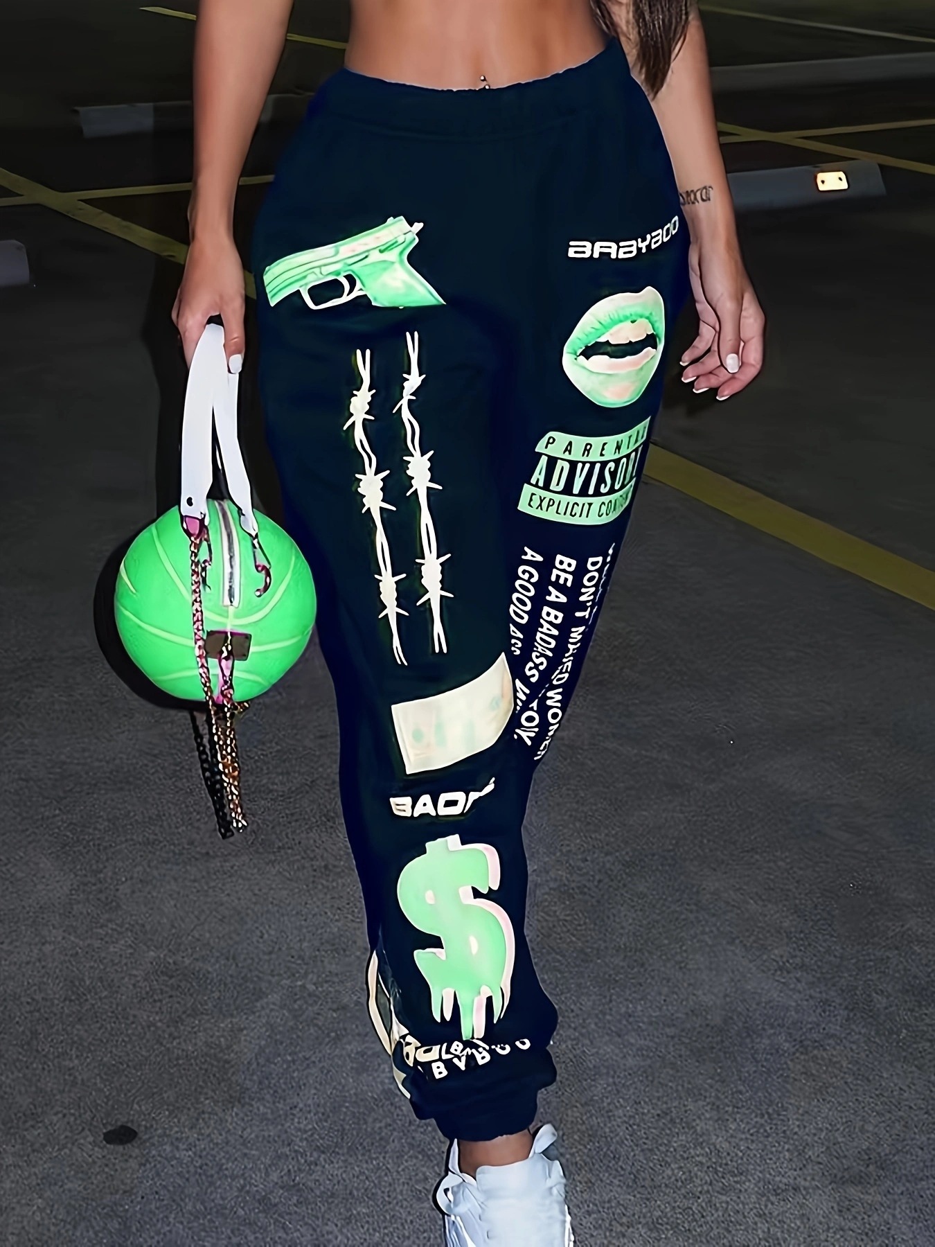 Women's Printed Elastic Waist Harem Pants Casual Sporty