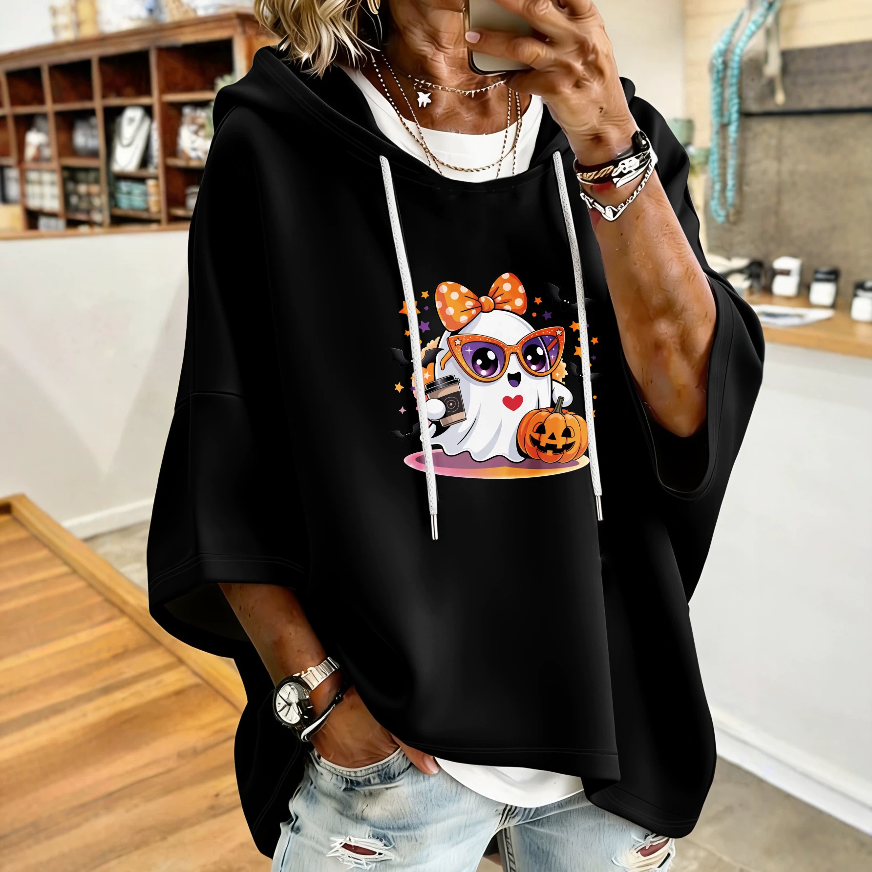 Women's Halloween Skull Pumpkin Print Casual Sweatshirt