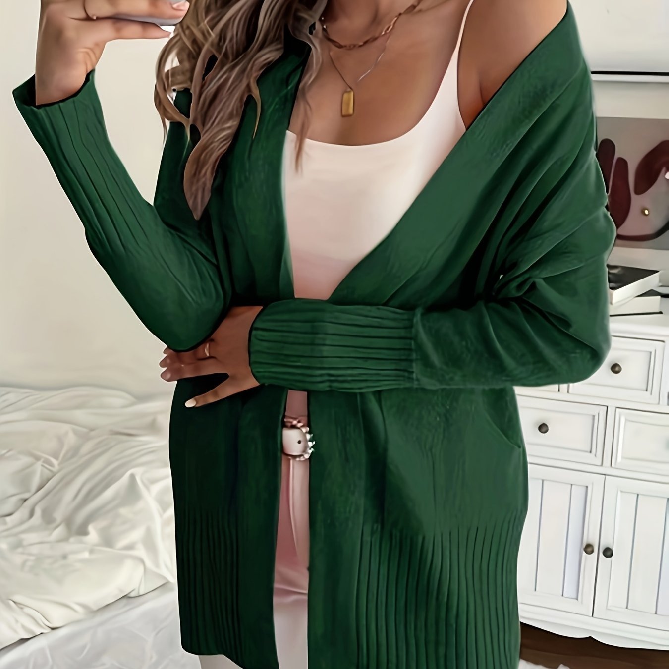 Plus Size Women's Knit Open-Front Cardigan with Pockets