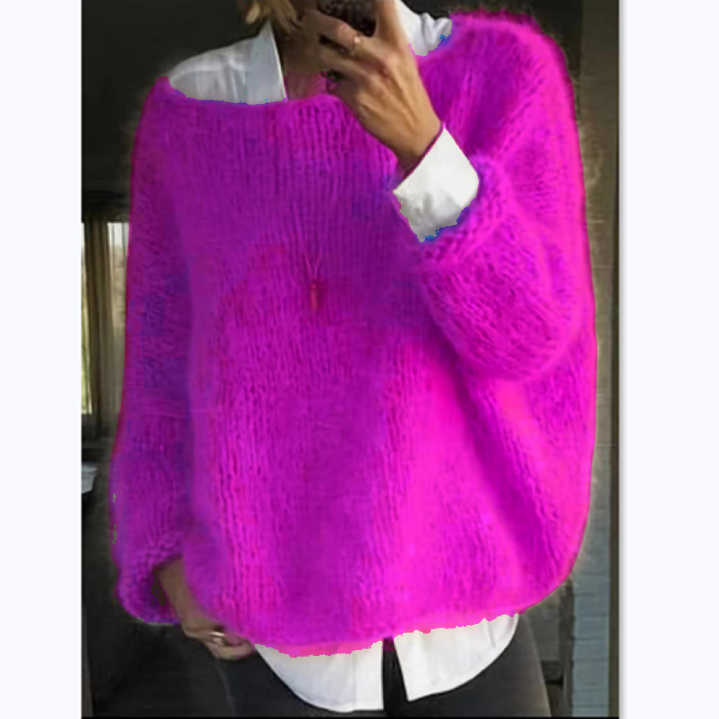 Women's Crewneck Pullover Sweater Long Sleeve Solid Color Knit Top