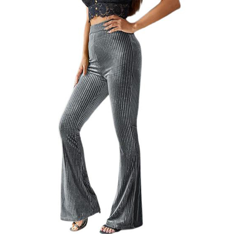 High-Waist Corduroy Flare Pants Solid Casual Women's