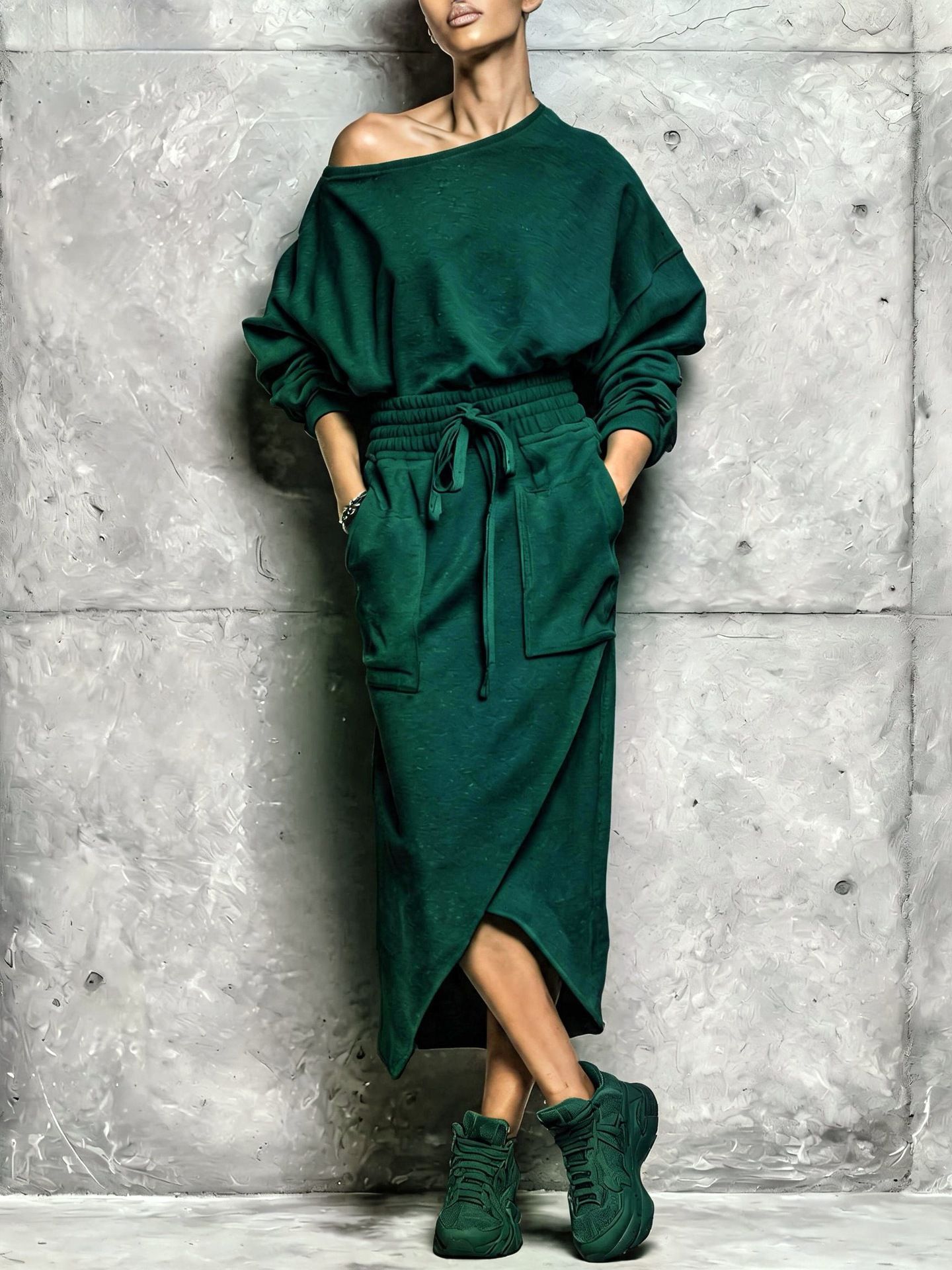 Women's Solid Color Casual Loose Long Skirt Two-Piece Set