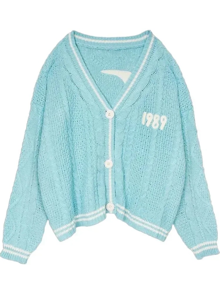 Embroidered V-Neck Knit Cardigan Loose Casual Sweater