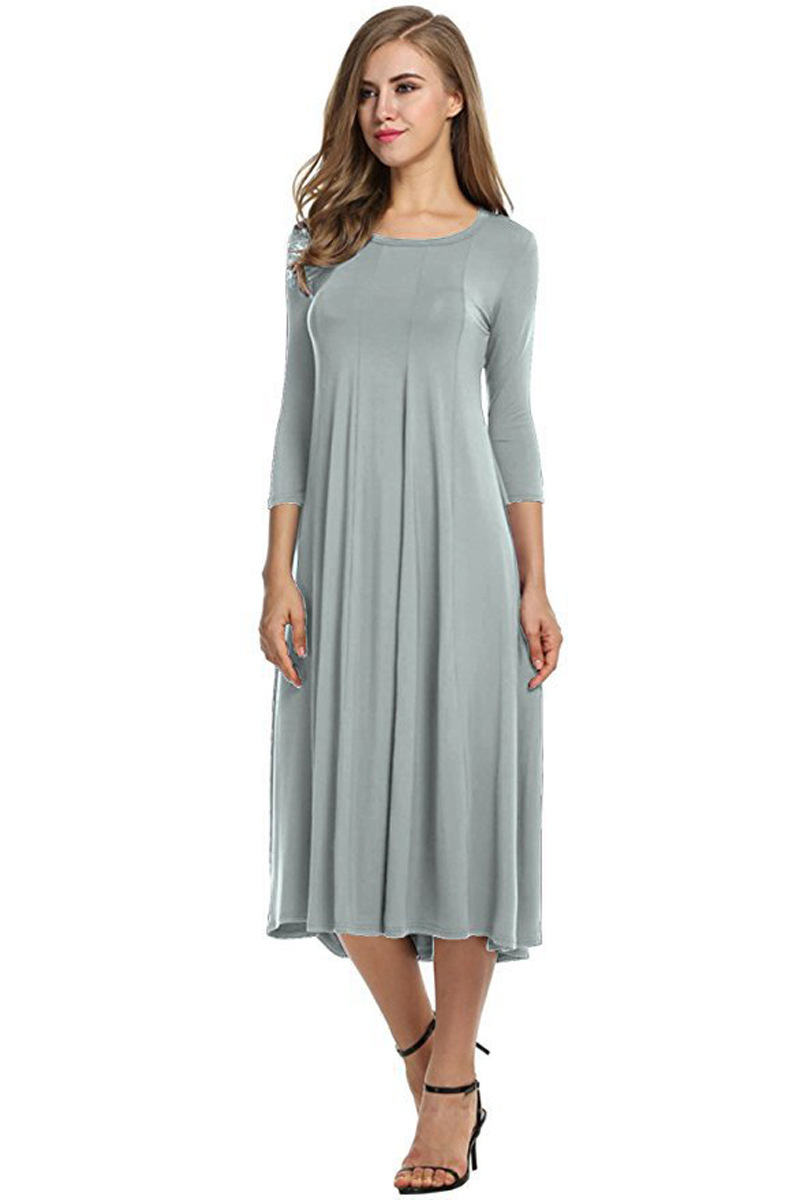 Women's Solid Color Flared Maxi Dress Round Neck Half Sleeve
