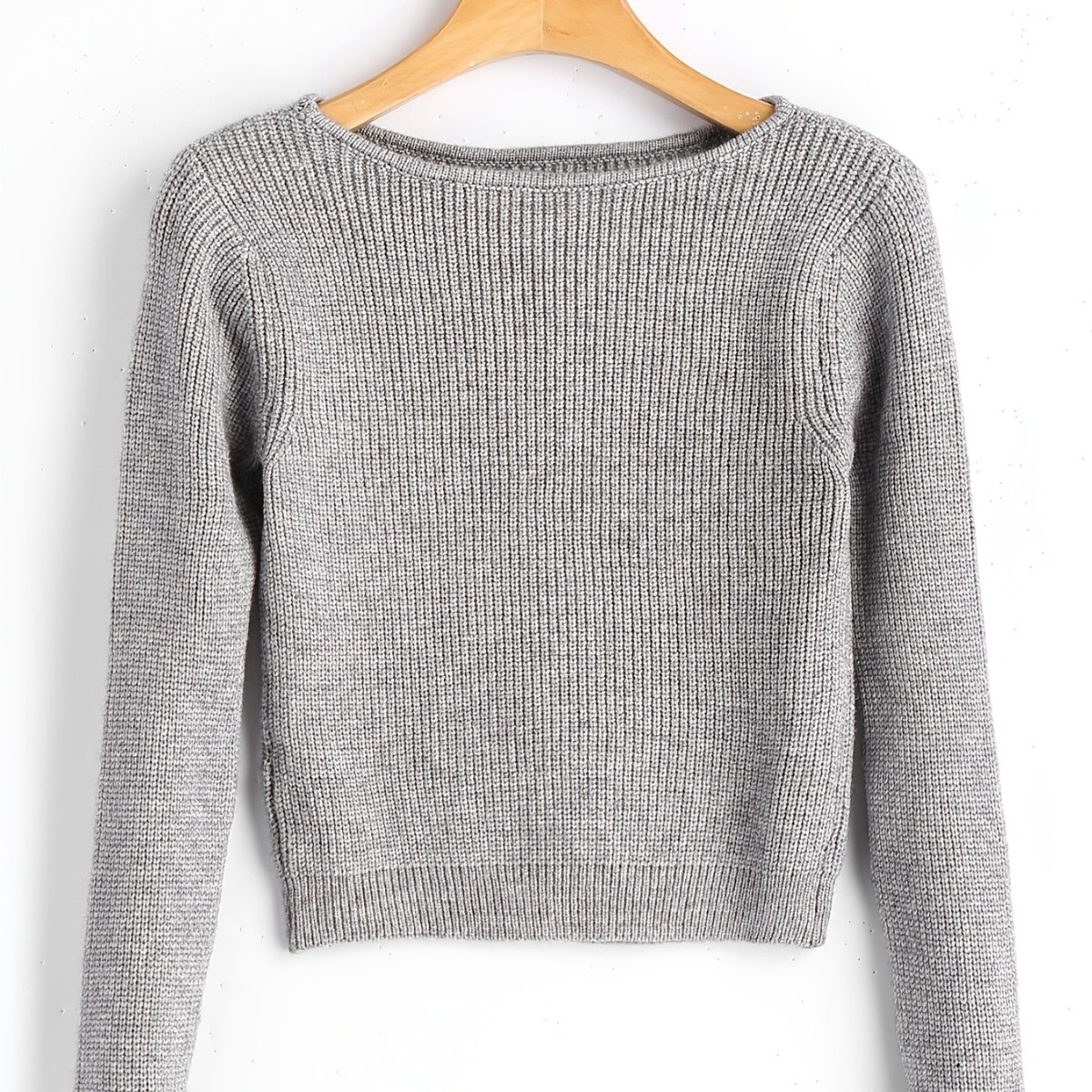 Women's Slim Fit Ribbed Knit Crewneck Long Sleeve Wool Blend Top