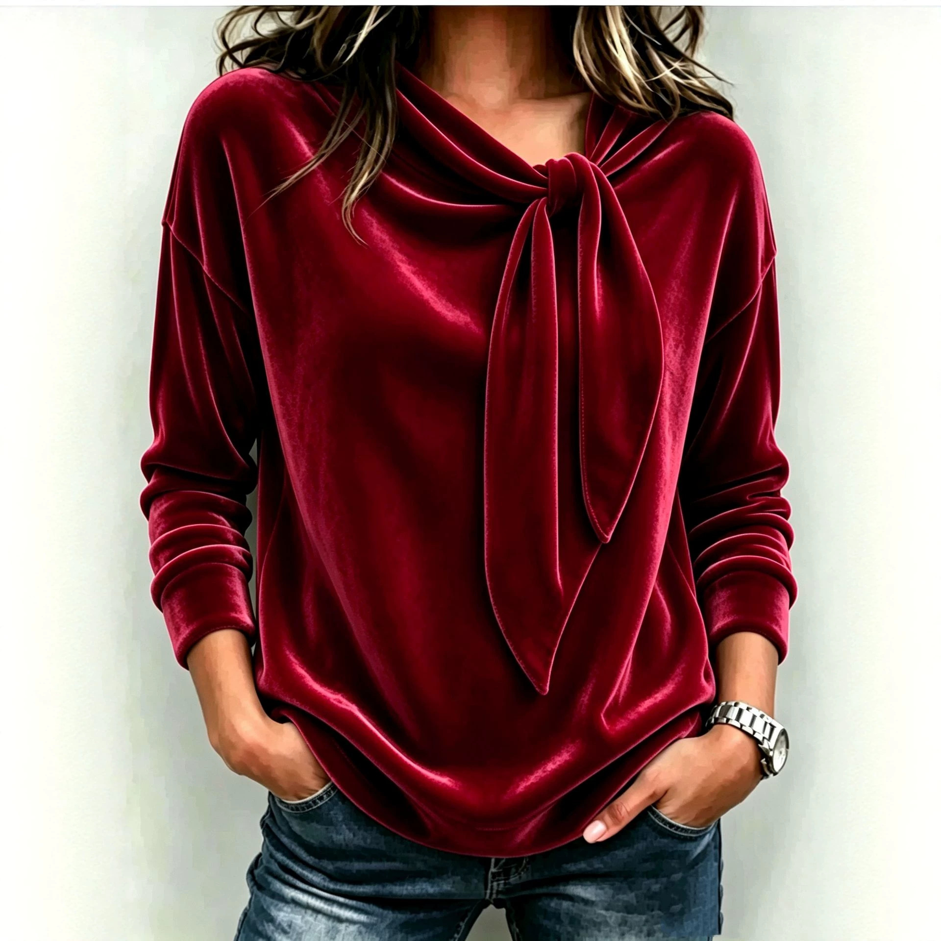 Velvet Bow Sweater Women's Pullover