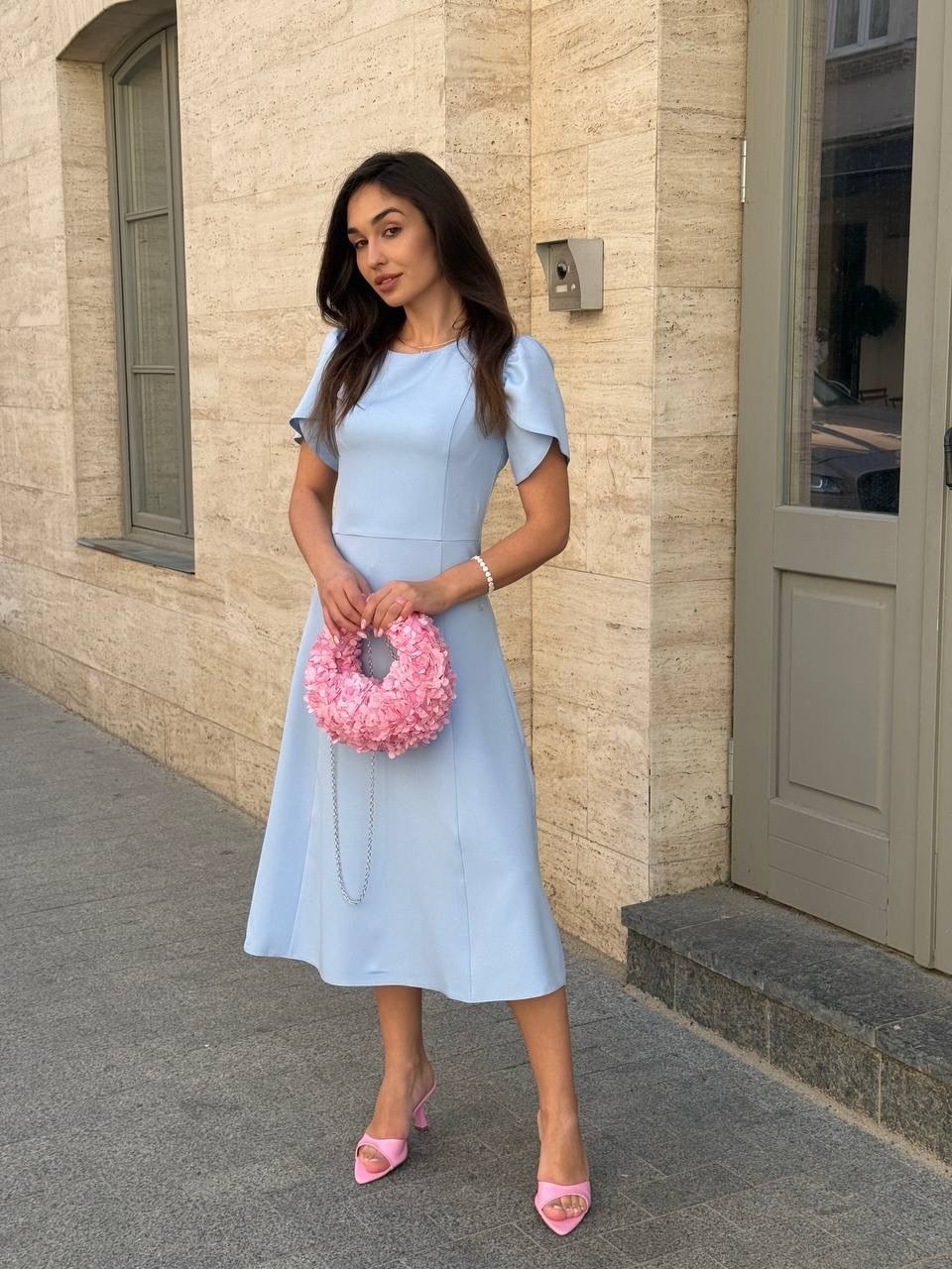 Solid Color A-Line Dress with Waist-Cinching Design