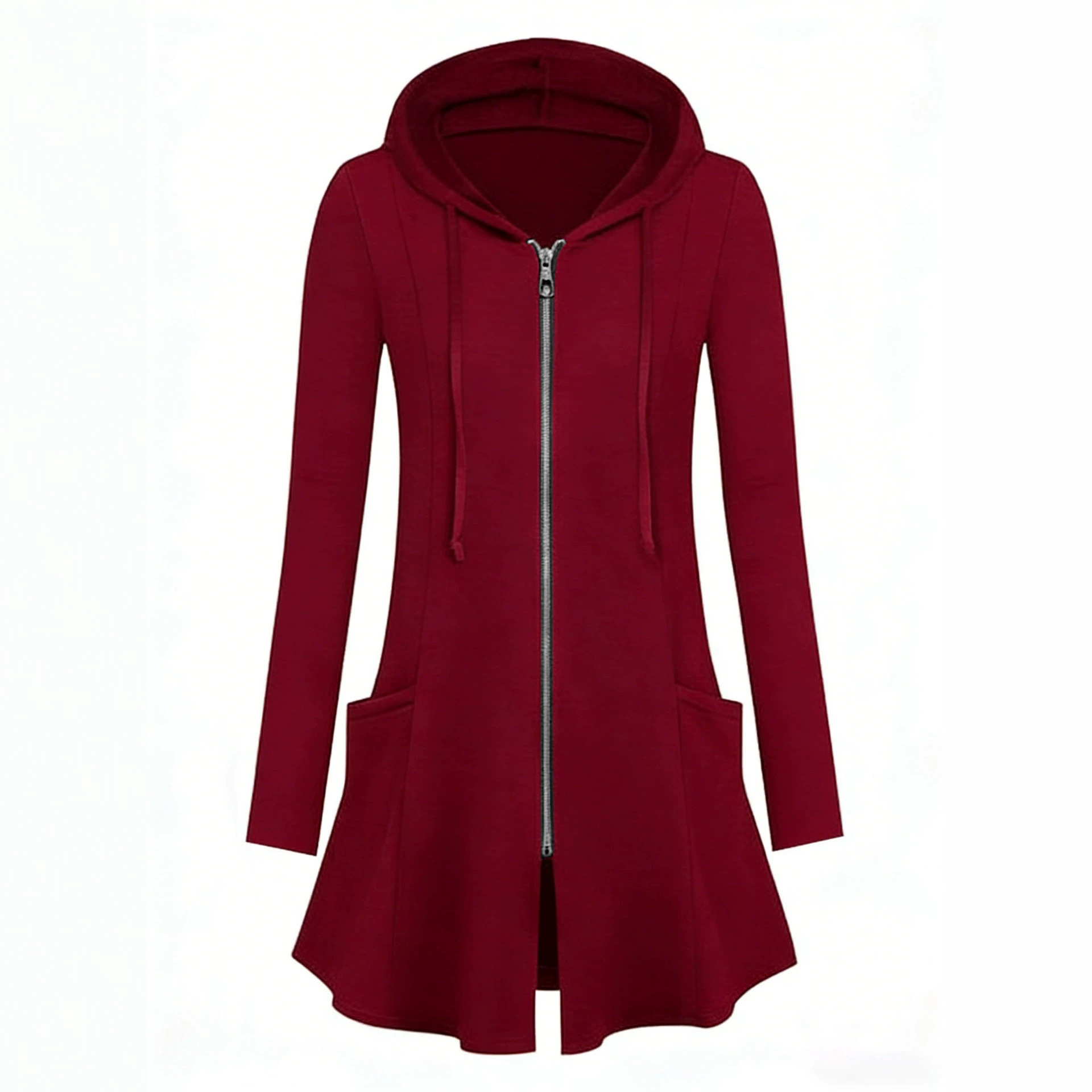 Women's Casual Zip-Up Hooded Mid-Length Sweatshirt Jacket