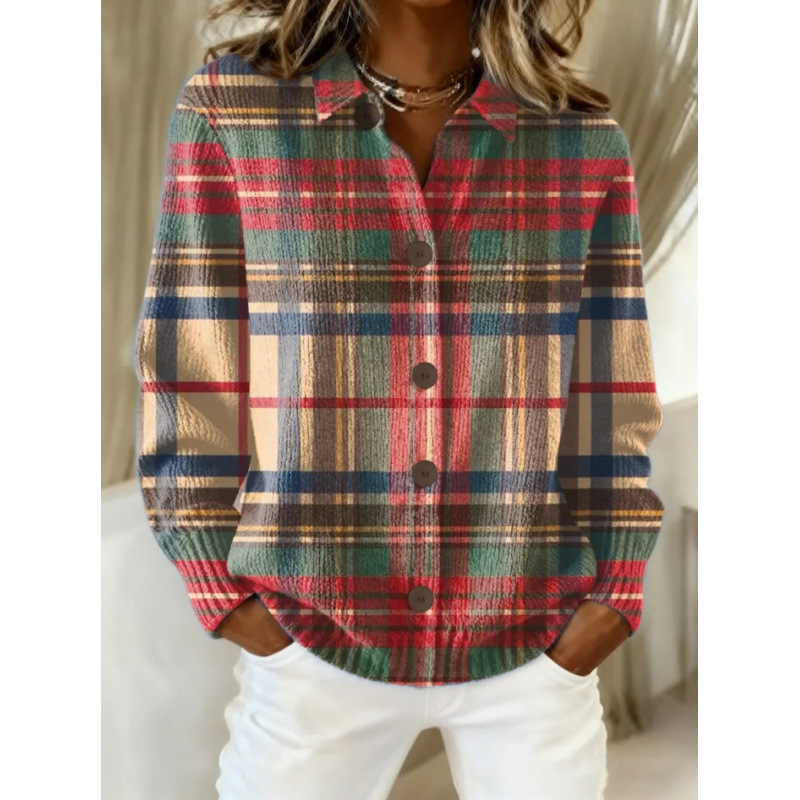 Women's Collared Button-Front Cardigan Sweater, Solid 3D Print Knit, Loose Fit