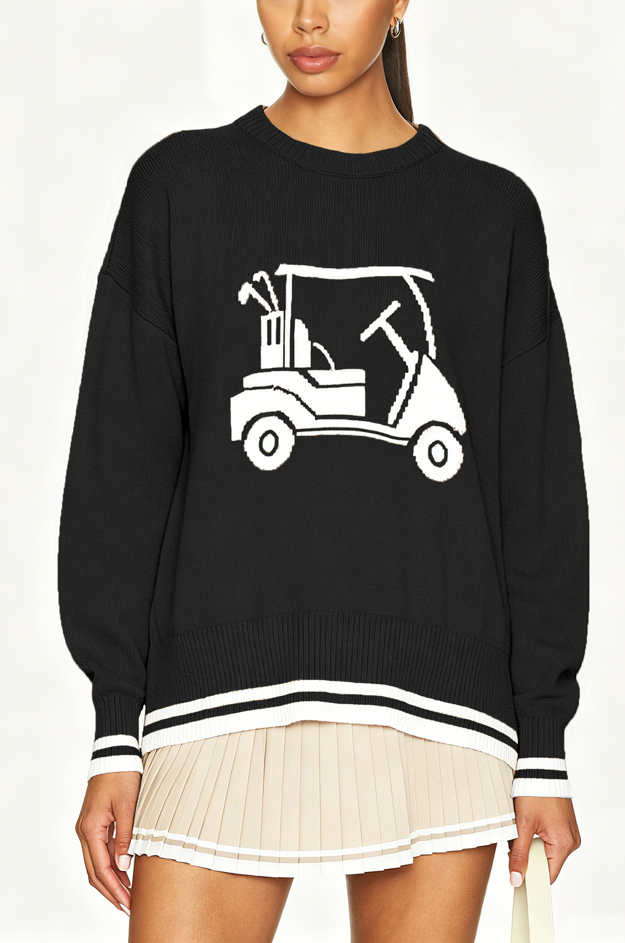 Women's Jacquard Crewneck Pullover Knit Sweater