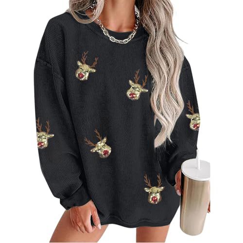 Women's Christmas Snowman Reindeer Print Crewneck Sweatshirt