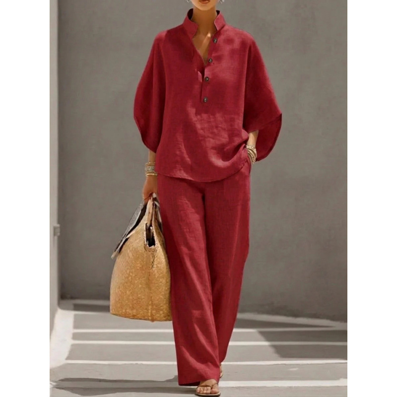 Women's Casual Solid Color Shirt Set