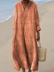 Women's 3D Print Long Sleeve Shirt Dress A-Line Midi