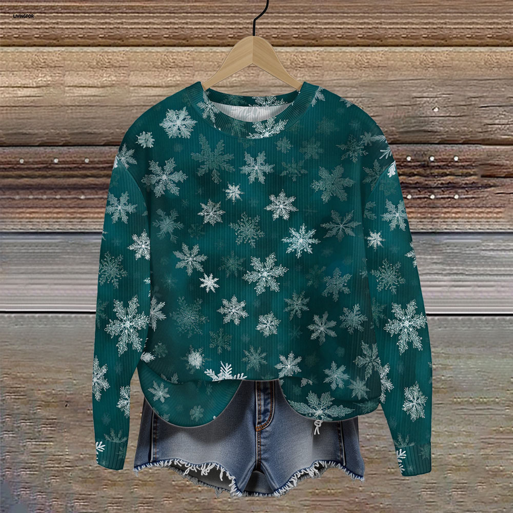 Women's Leaf Snowflake Forest Tree Print Crewneck Sweatshirt
