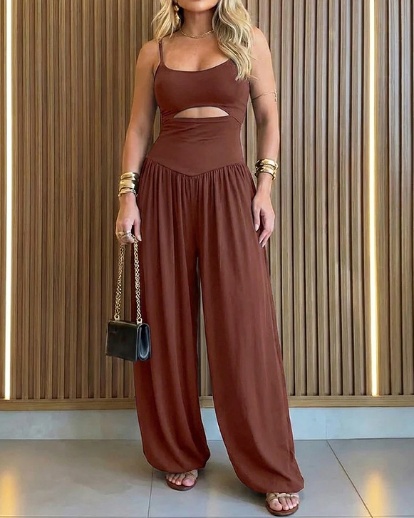 Cutout Belted Cami Jumpsuit with Open Back and Lantern Pants