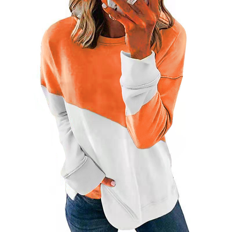 Women's Long Sleeve Crewneck Colorblock Loose Casual Sweatshirt T-Shirt