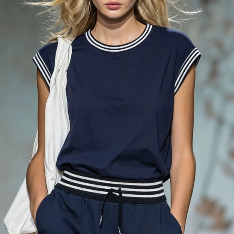 Colorblock Crewneck Sleeveless Top and Shorts Set