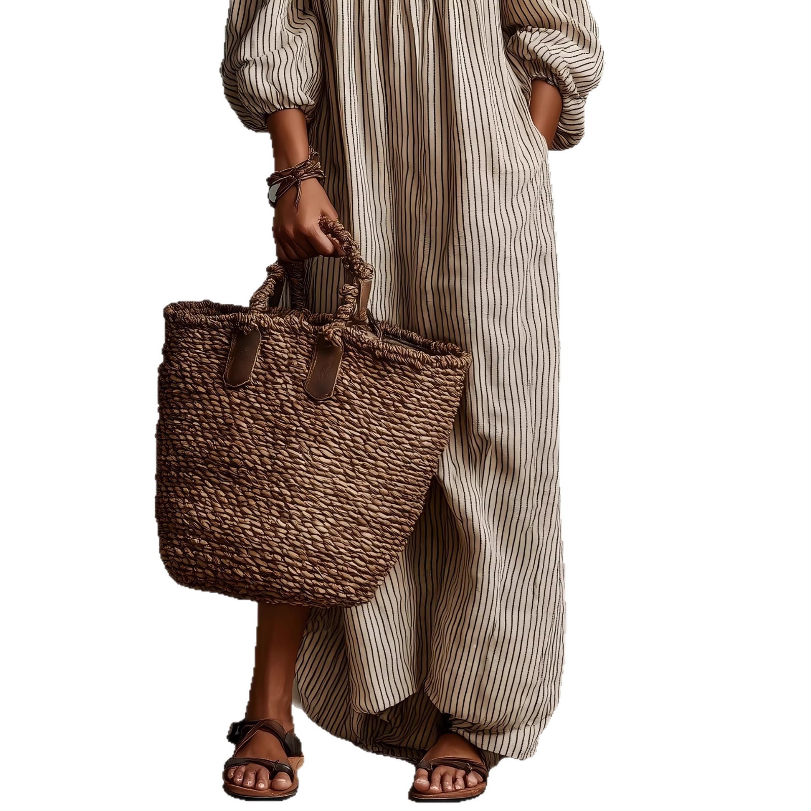 Striped Off-Shoulder Linen-Blend A-Line Maxi Dress