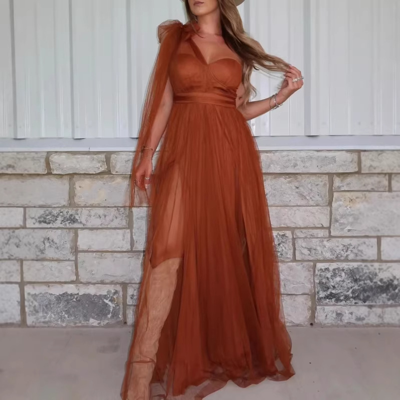 Mesh Panel Halter Maxi Dress with Open Back