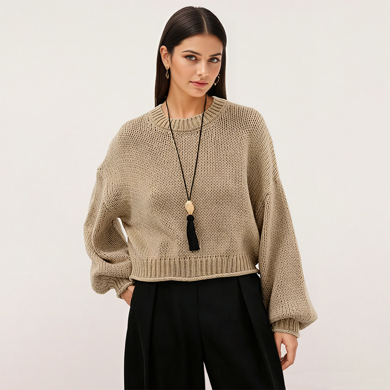 Women's Loose Crewneck Pullover Sweater Casual Knit Top