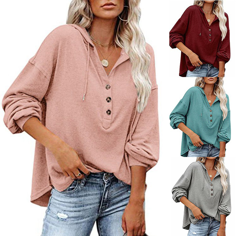 Women's Casual Loose Solid Color Hooded Sweatshirt