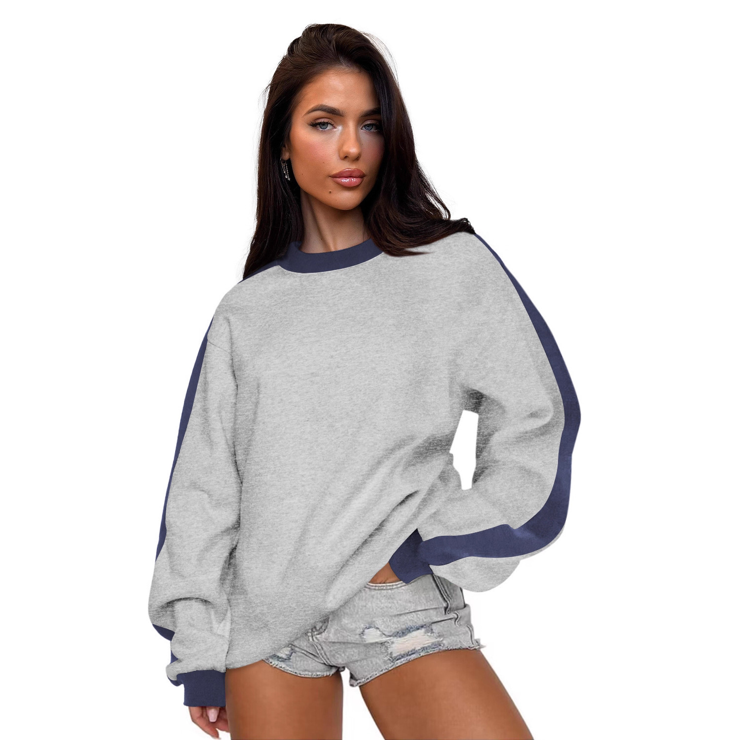 Women's Color-Block Crewneck Pullover Long-Sleeve Sweatshirt