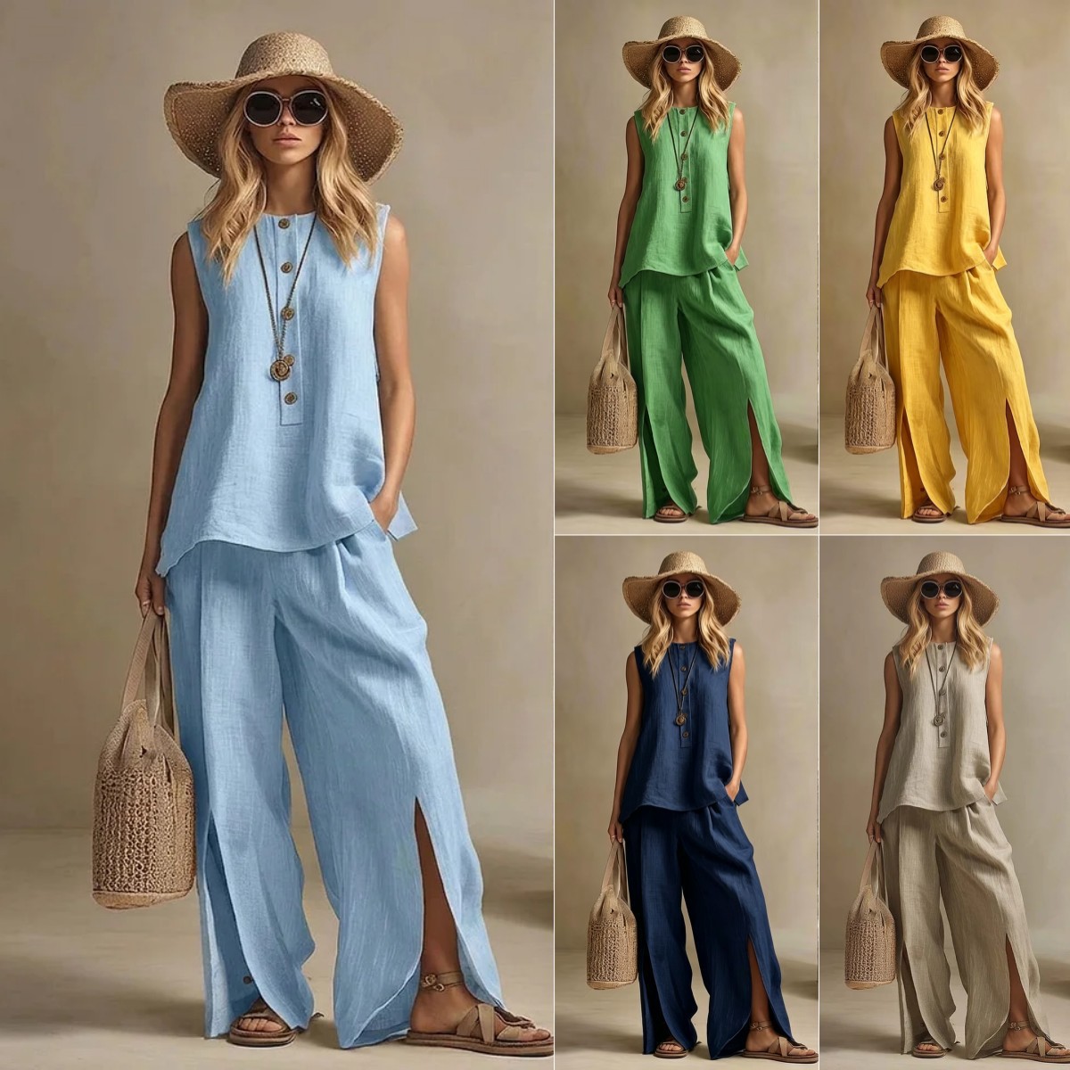 Women's Sleeveless Shirt & Pants Two-Piece Set Loose Fit