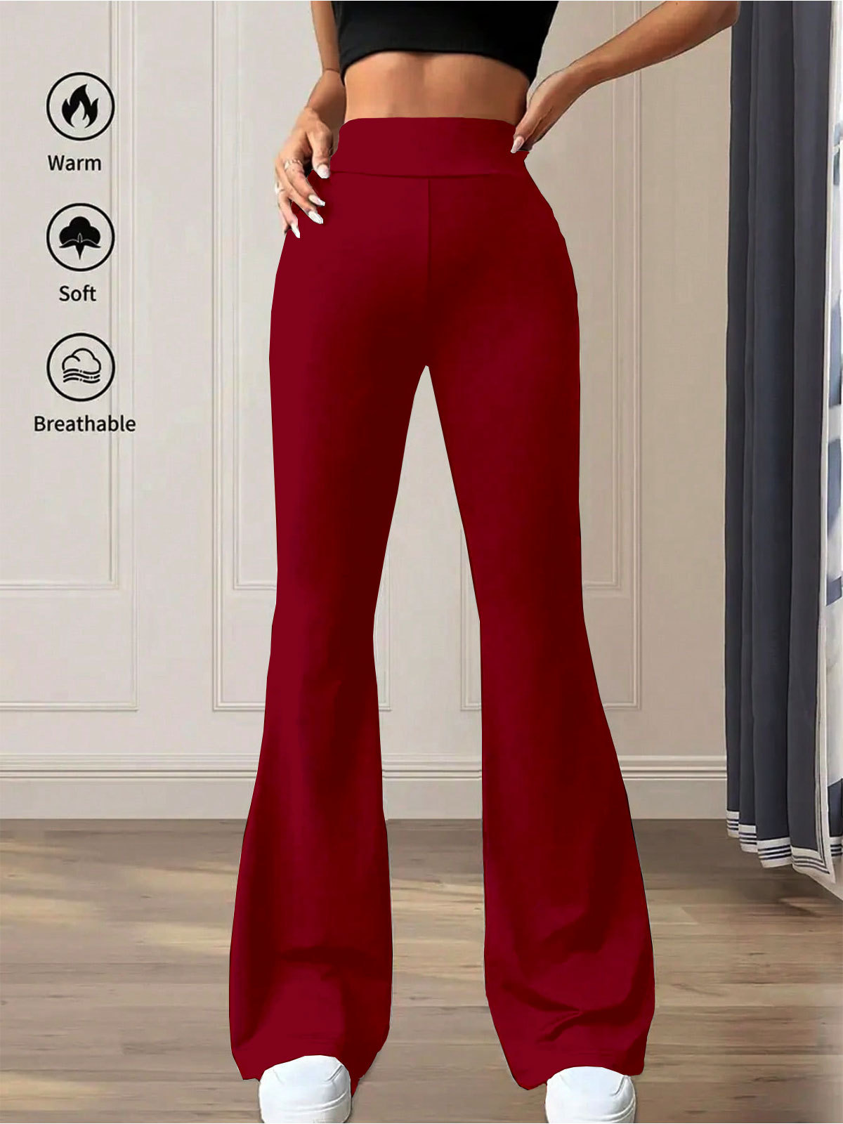 Women's High-Waist Flared Pants Loose Floor-Length Casual Slimming Trousers